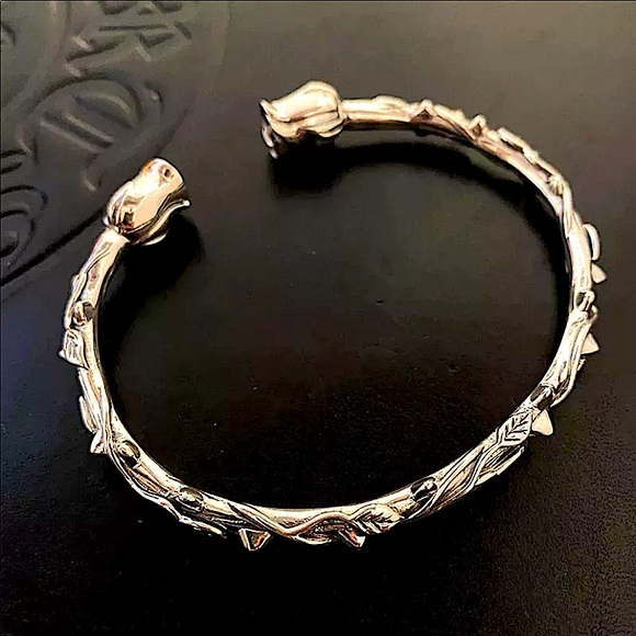 Rose Flower Sterling Silver Bangle Brac - Picture 4 of 14